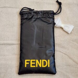 Authentic Fendi Black Nylon Soft Sunglasses Eyeglasses Pouch Case Yellow Logo